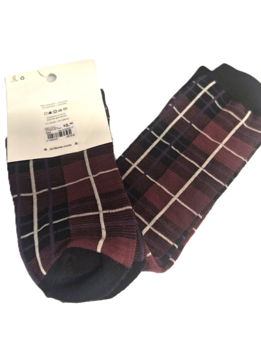 Ardene Burgundy Plaid Knee High Socks Preppy Dark Academia Clueless Fall Fashion